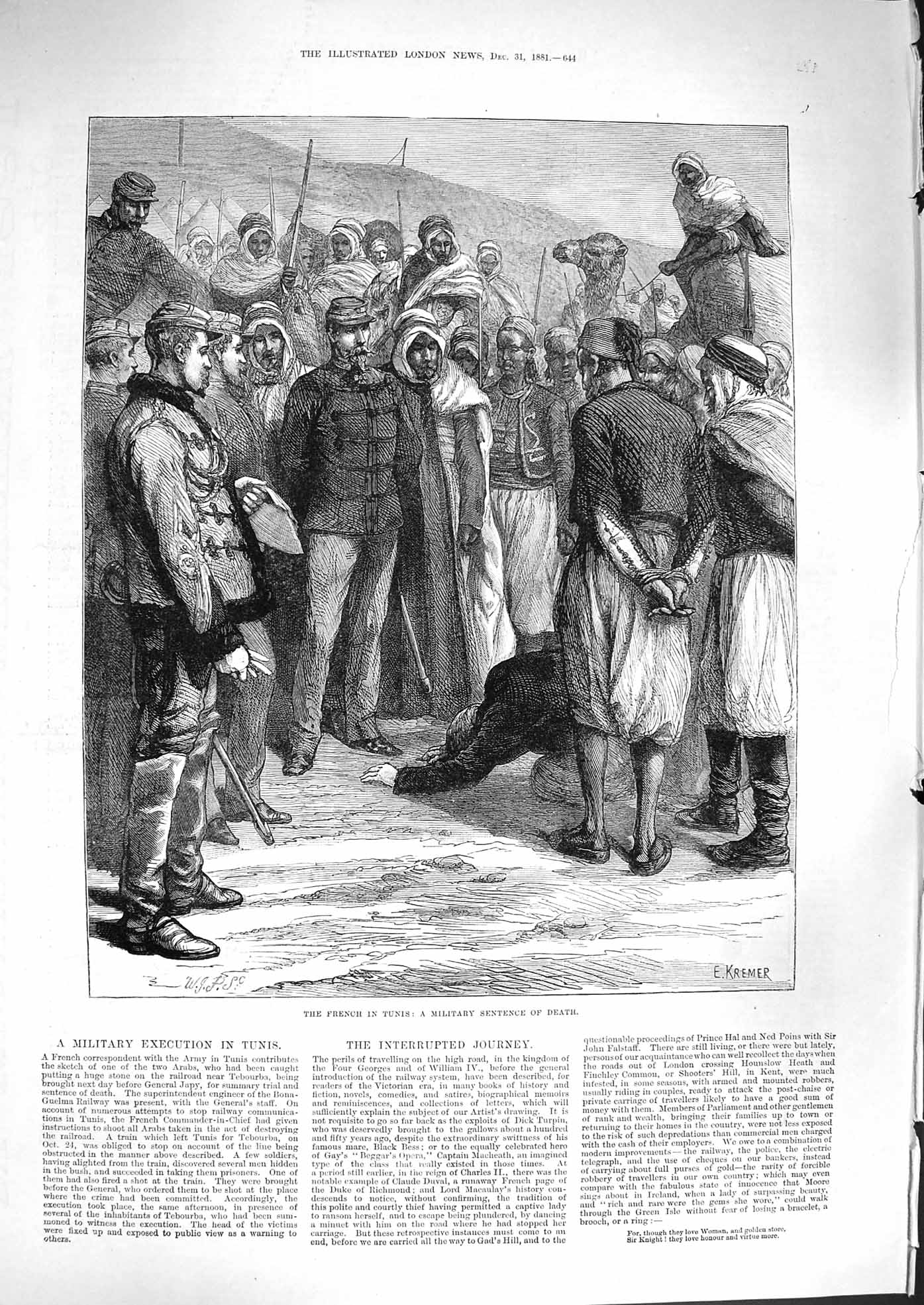 Original Old Antique Print 1881 French Army Tunis Military Sentence Death War