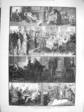 Old Antique Print 1881 Four Stories Nursey Drawing-Room Library Kitchen 19th
