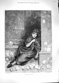 Original Old Antique Print 1881 Nellies Dream Little Girl Day Dreaming 19th