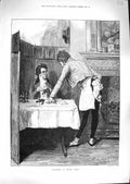 Original Old Antique Print 1881 Waiter Servant Man Table Christmas Turkey 19th
