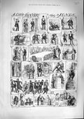 Original Old Antique Print 1881 Little Dinner Chez Jones Policeman Arrest Scene