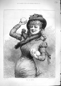 Original Old Antique Print 1881 Hit Miss Winter Scene Lady Snowball Victorian
