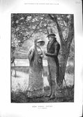 Old Antique Print 1881 Her First Offer Man Lady Romance Lake Swan Trees 19th