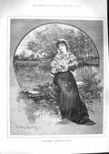 Original Old Antique Print 1881 Portrait Maiden Meditation Lady Woman Victorian