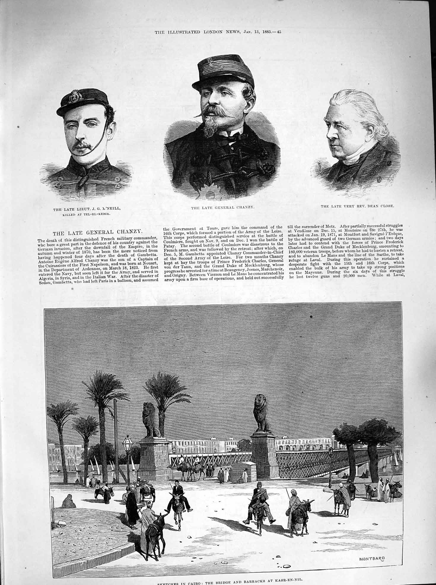Old Antique Print 1883 Chanzy Close M'Neill Cairo Bridge Kasr-En-Nil War 19th