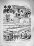 Original Old Antique Print 1883 Madagascar Nos Vey Ship Fawn Telescope Sakalave