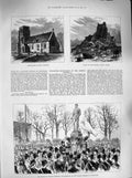 Old Antique Print 1883 Freckenham Church Tower Prince Imperial Woolwich 19th