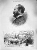 Original Old Antique Print 1883 Sir Charles Dilke Arabi Pasha Suez Ship Ceylon