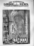 Old Antique Print 1883 Peterborough Cathedral Pulling Down Central Tower 19th