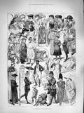 Original Old Antique Print 1883 Fancy Dress Ball Costumes Mansion House London