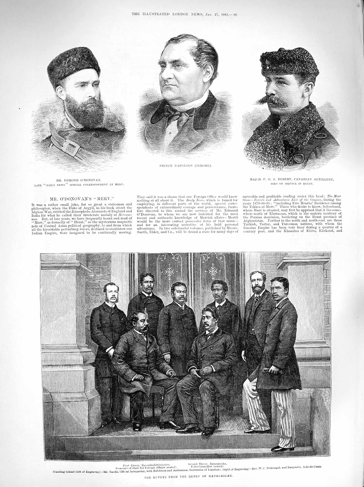 Original Old Antique Print 1883 Madagascar Envoys O'Donovan Napoleon Hebert