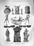 Original Old Antique Print 1883 Pompeii Archaeology Aedicula Speculum Apollo