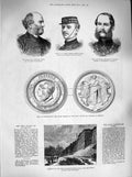 Original Old Antique Print 1883 Duke Bridgwater Canal Pirie Lewis Prussia Medal