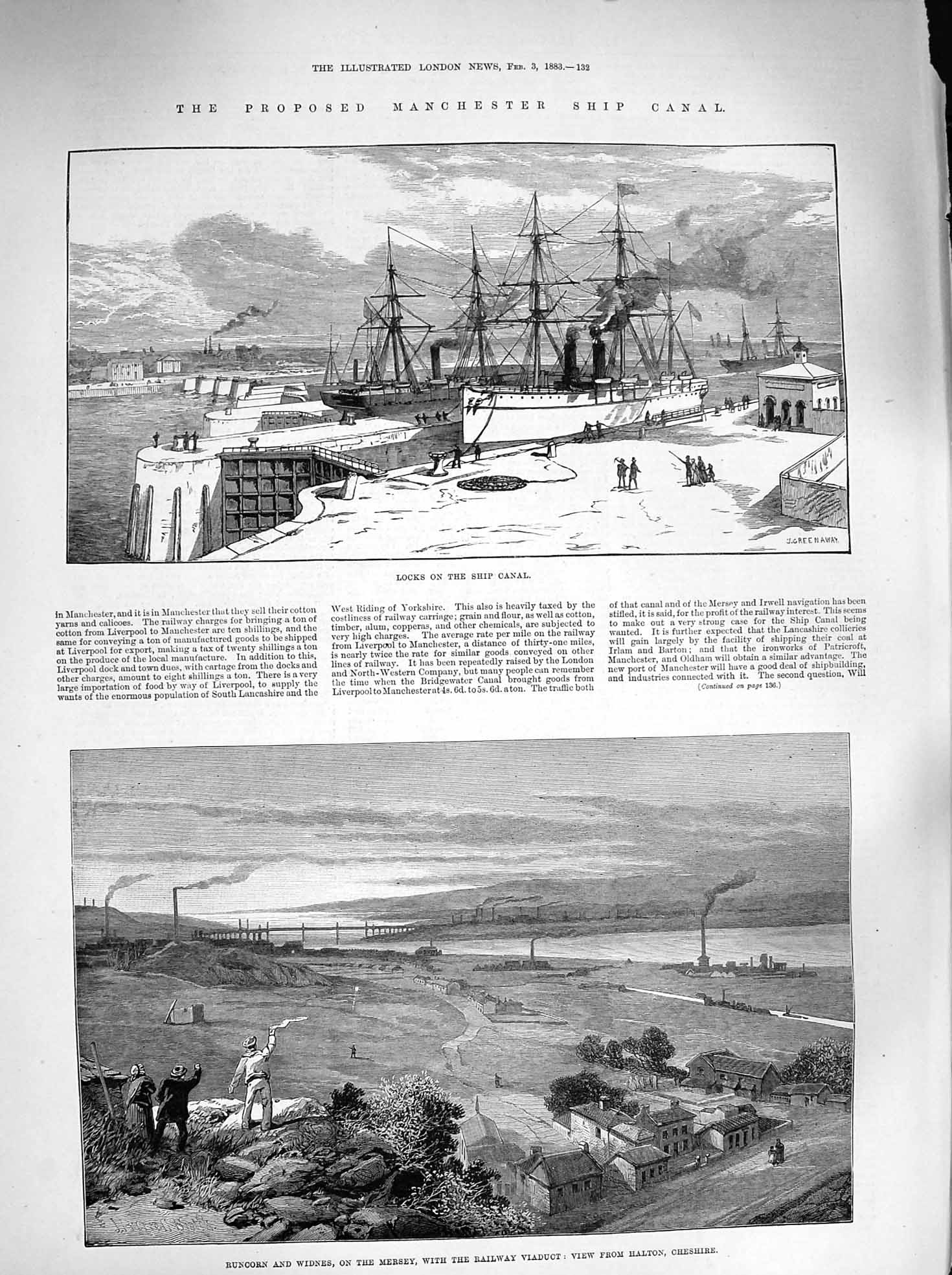 Original Old Antique Print 1883 Manchester Ship Canal Docks Bridgewater Mersey