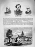 Original Old Antique Print 1883 Castletown Wilkinson Brooke Glamorgan Hospital