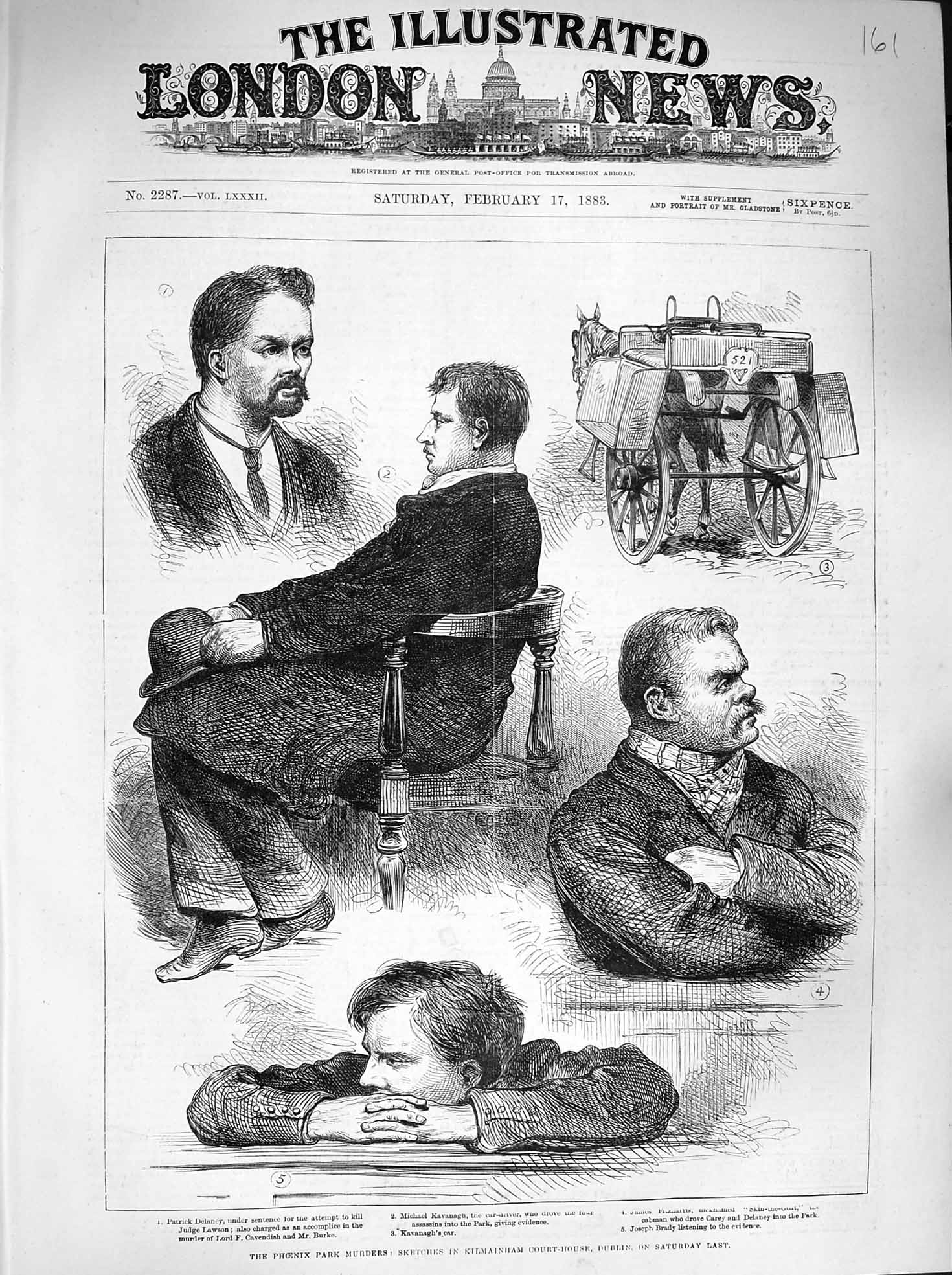 Old Antique Print 1883 Phoenix Park Murders Ireland Court Delaney Lawson 19th