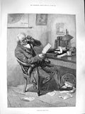 Old Antique Print 1883 Where Missive Went Man Reading Letter Writing Desk 19th