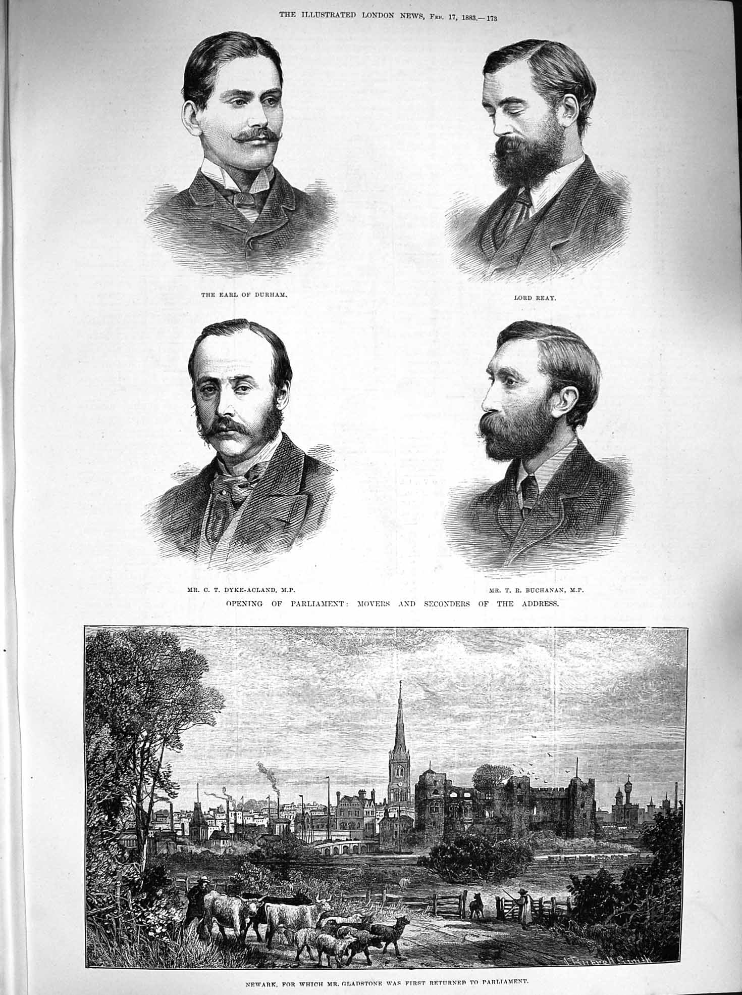 Old Antique Print 1883 Parliament Durham Reay Buchanan Newark Gladstone 19th