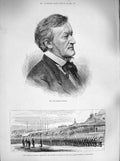 Original Old Antique Print 1883 Richard Wagner Lord Napier Magdala Ale Victorian