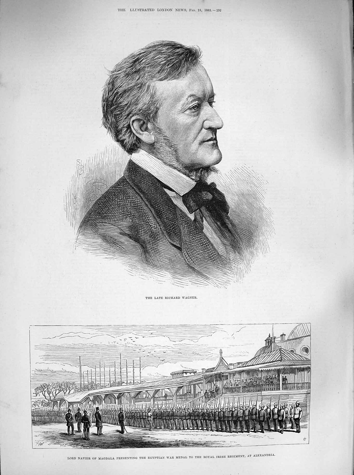 Original Old Antique Print 1883 Richard Wagner Lord Napier Magdala Ale Victorian