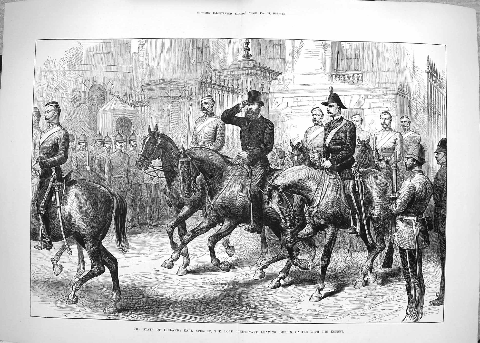 Antique Old Print 1883 Ireland Earl Spencer Lord Lieutenant Dublin Castle 19th