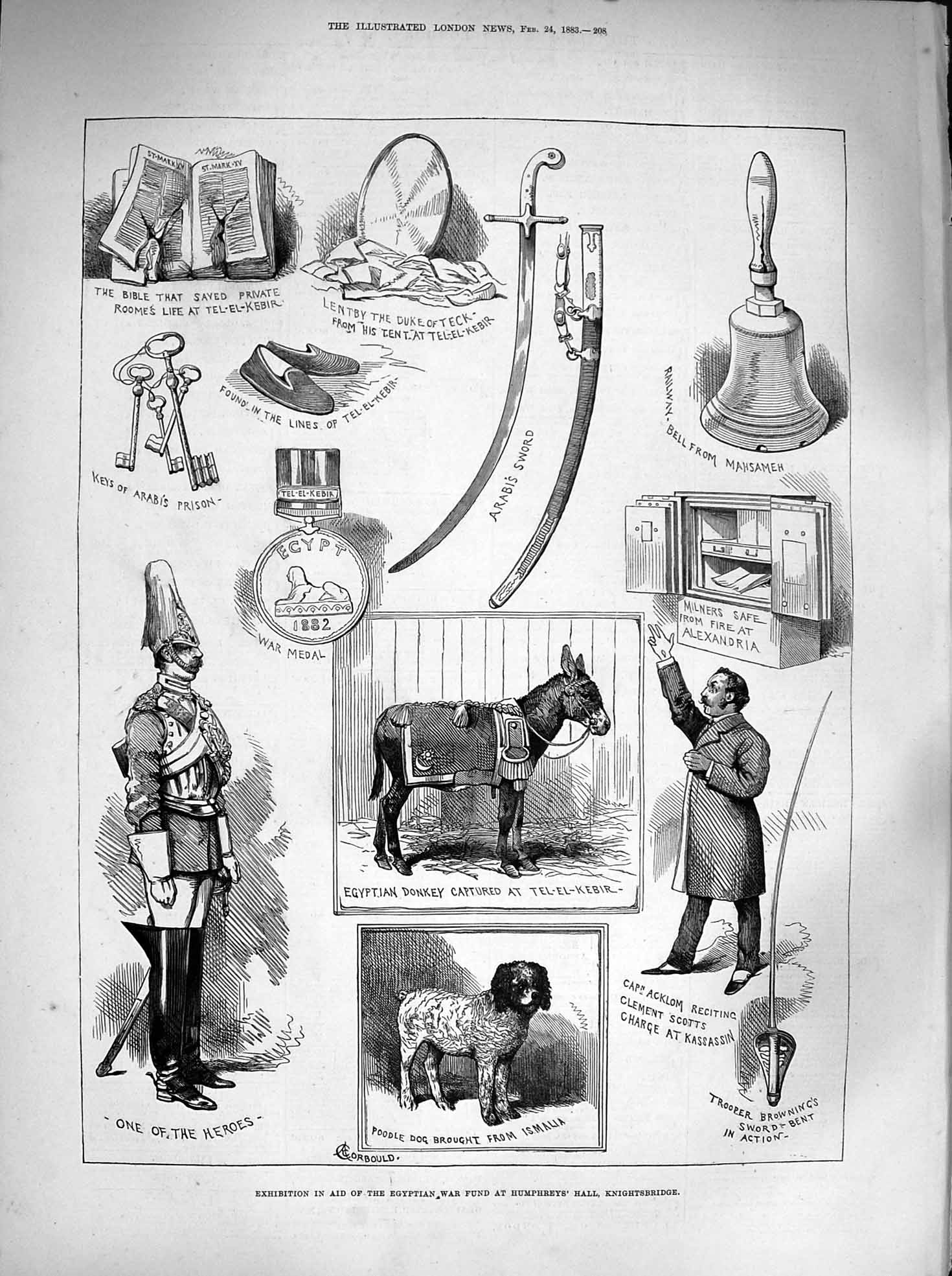 Original Old Antique Print 1883 Egyptian War Fund Humphrey'S Hall Knightsbridge
