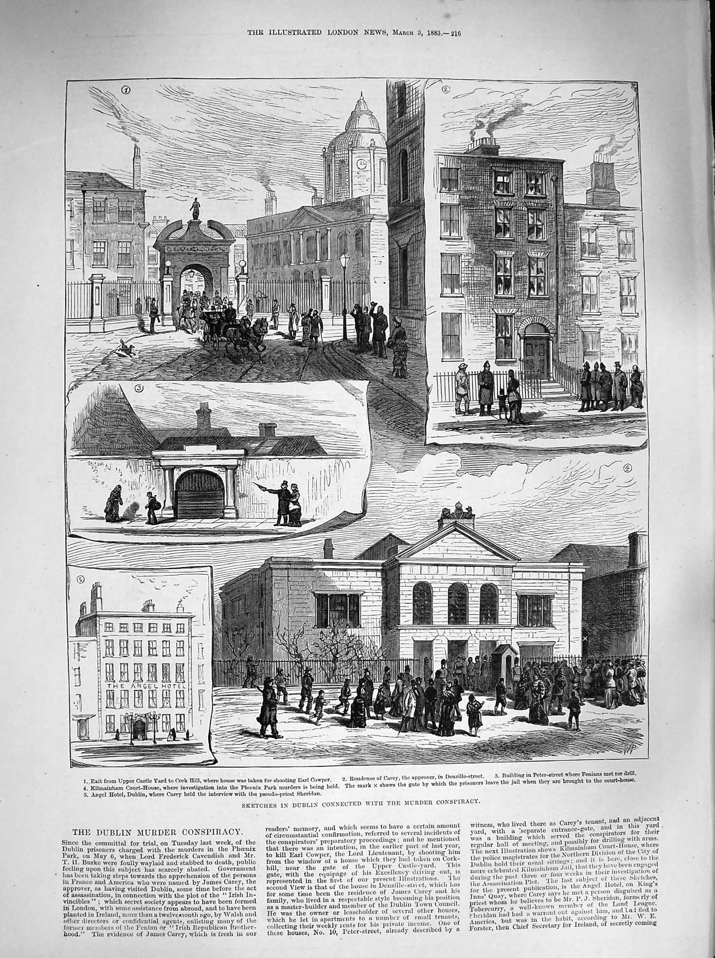 Old Antique Print 1883 Dublin Murder Conspiracy Fenians Carey Lady Teazle 19th