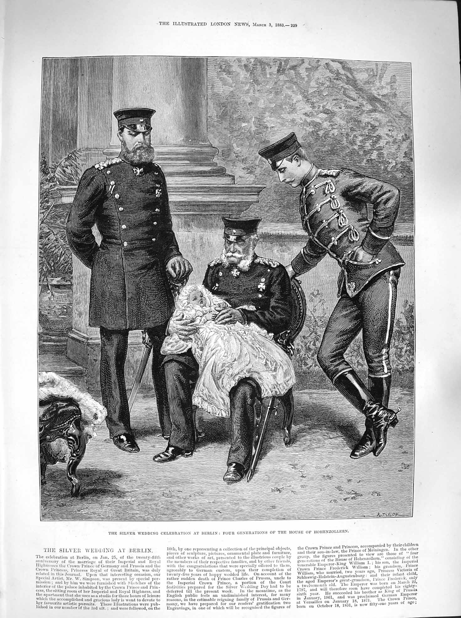 Old Antique Print 1883 Silver Wedding Berlin House Hohenzollern Germany 19th