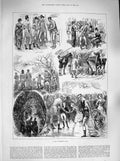 Original Old Antique Print 1883 Day Beckton Hall Horses Hunting Dance Hunt Ball