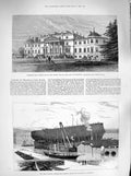 Original Old Antique Print 1883 Wrotham Park Barnet Earl Strafford Ship Lepanto