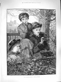 Original Old Antique Print 1883 University Boat Race Garden Spectators Putney