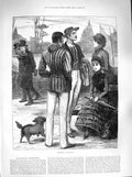 Original Old Antique Print 1883 Athletics Aesthetics Sport Men Ladies Romance