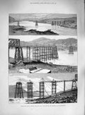 Original Old Antique Print 1883 Attock Railway Bridge River Indus Engineering