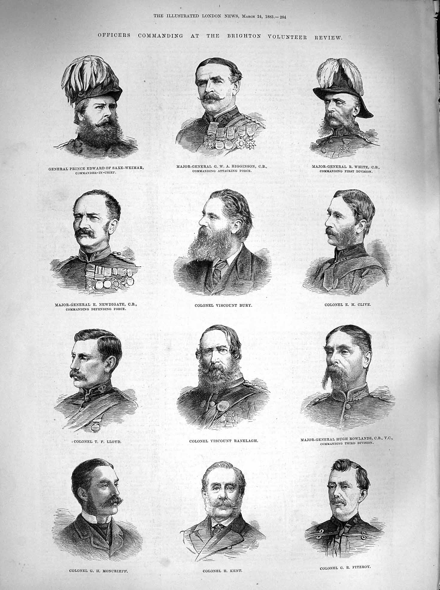Original Old Antique Print 1883 Brighton Officers Higginson Newdigate Bu 19th
