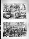 Original Old Antique Print 1883 Attack Florence Dixie Flood Margaret'S Chur 19th