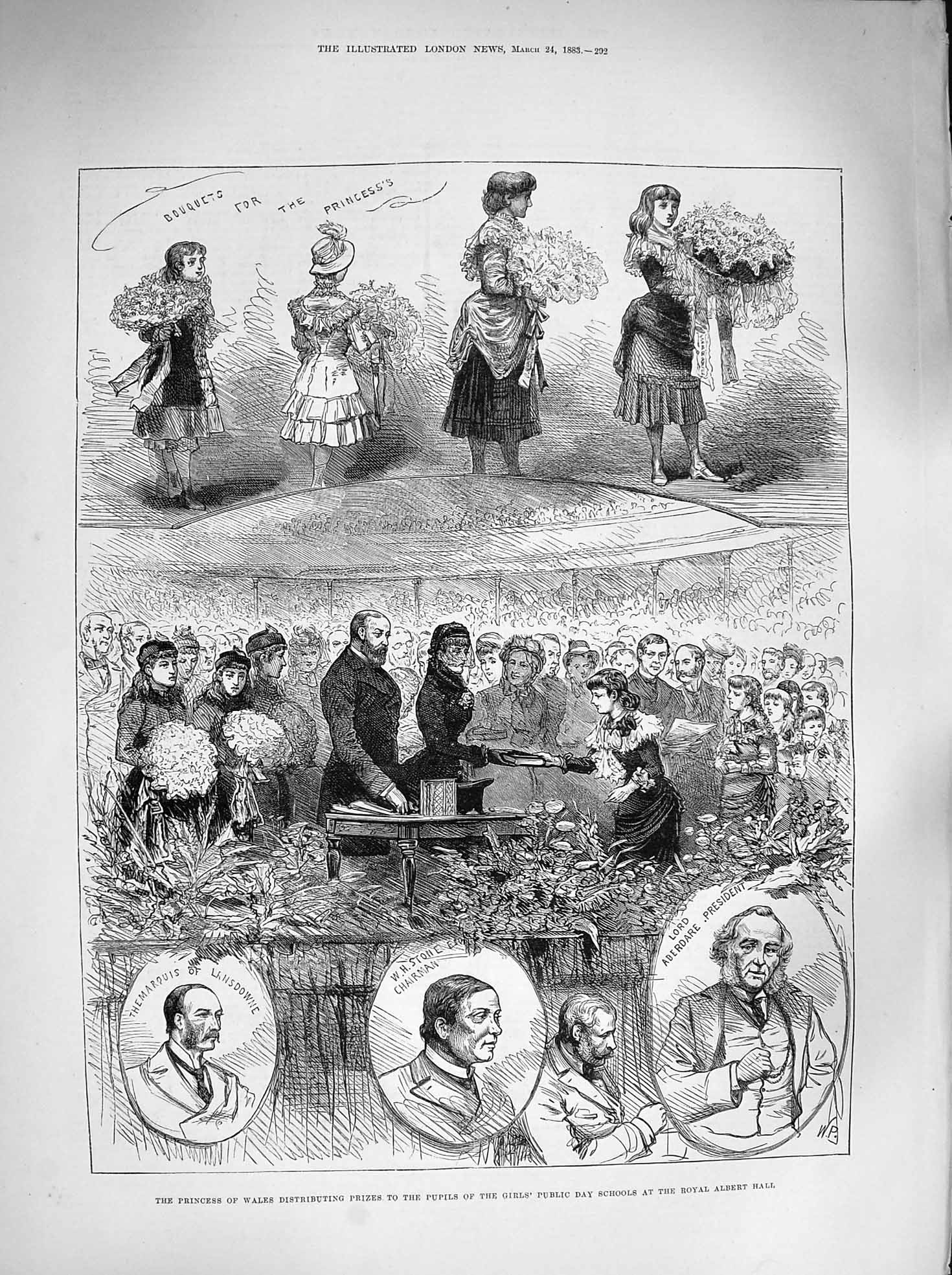 Old Antique Print 1883 Princess Wales Prizes Pupils Girls School Albert 19th