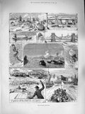 Original Old Antique Print 1883 University Boat Race Hammersmith Putney Bridge