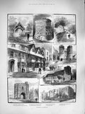 Old Antique Print 1883 Canterbury Lych Gate Martin'S Church Castle Ruins 19th