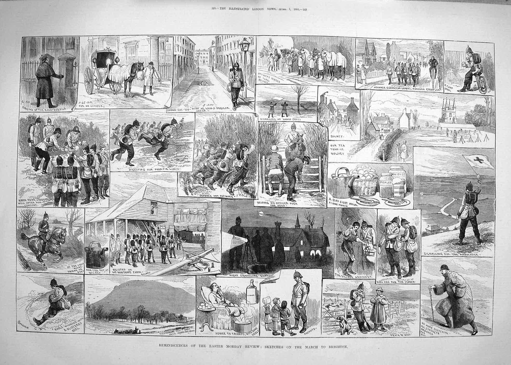 Original Old Antique Print 1883 Easter Monday Review Brighton Siers Major Read