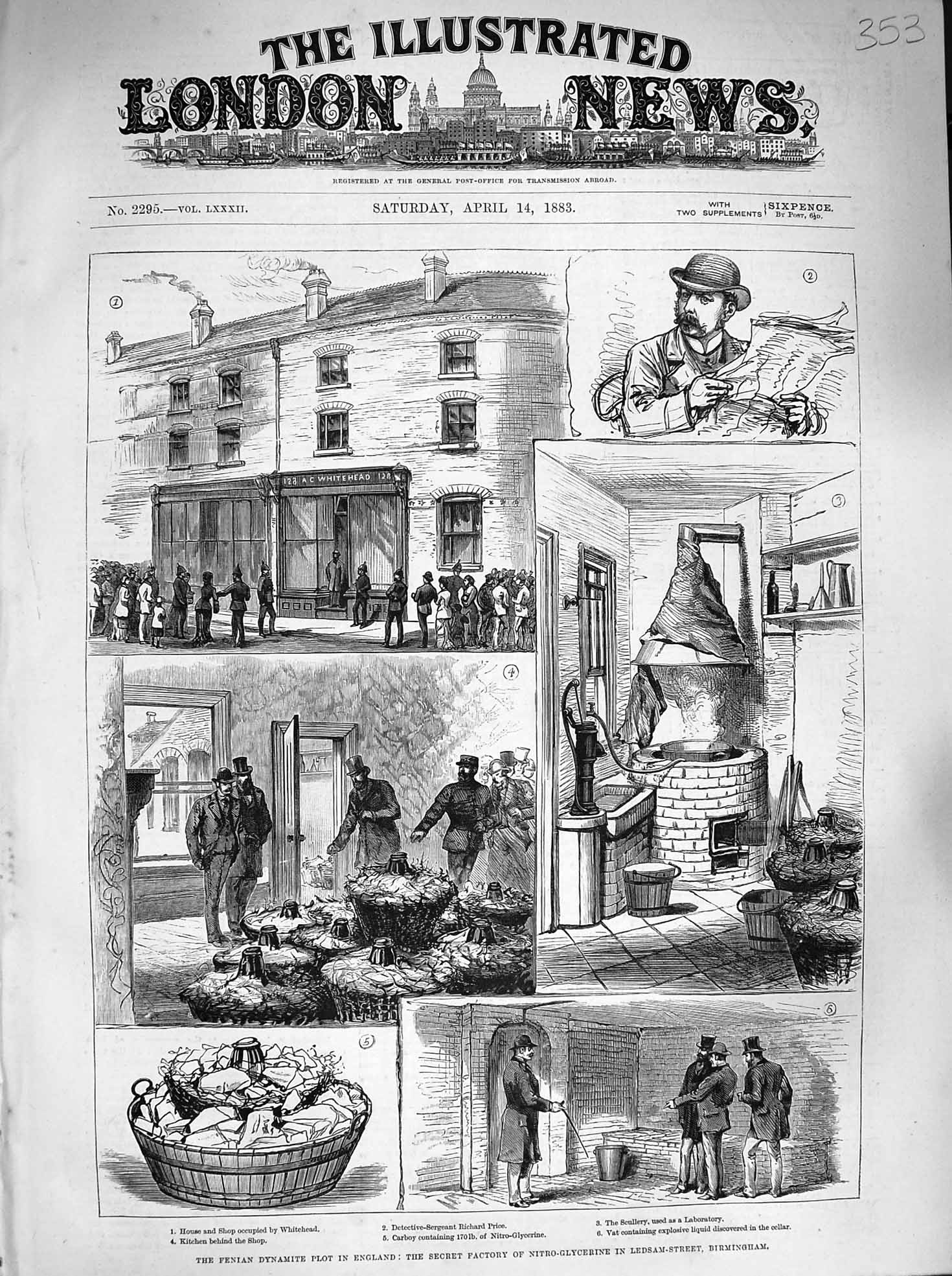 Original Old Antique Print 1883 Fenian Dynamite Plot Tynan Dalton Wilson Norman