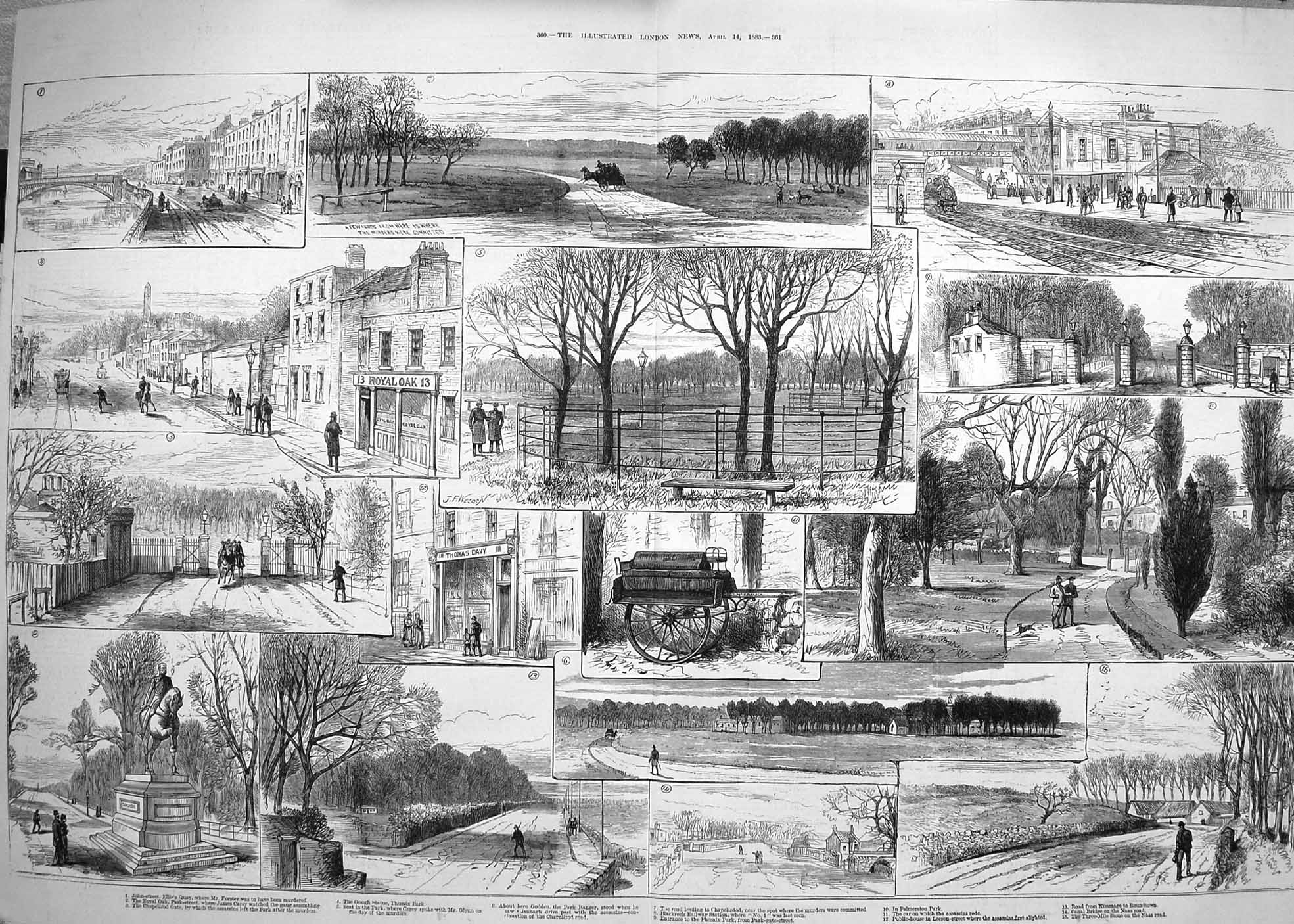 Old Antique Print 1883 Phoenix Park Murder Dublin Forster Carey Ireland 19th