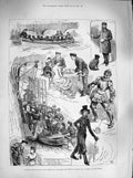 Original Old Antique Print 1883 Theatricals Naval Artillery Ship Rainbow Thames