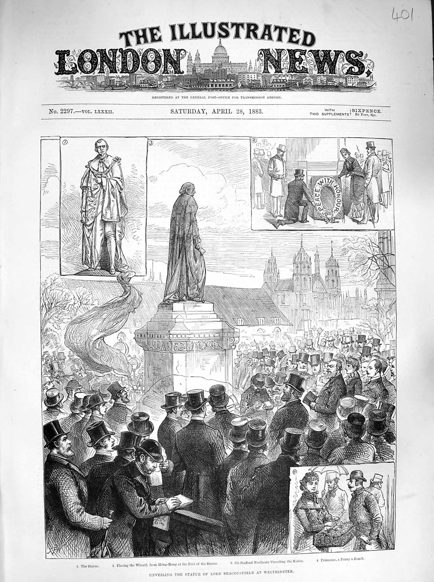Original Old Antique Print 1883 Unveiling Statue Lord Beaconsfield Westminster