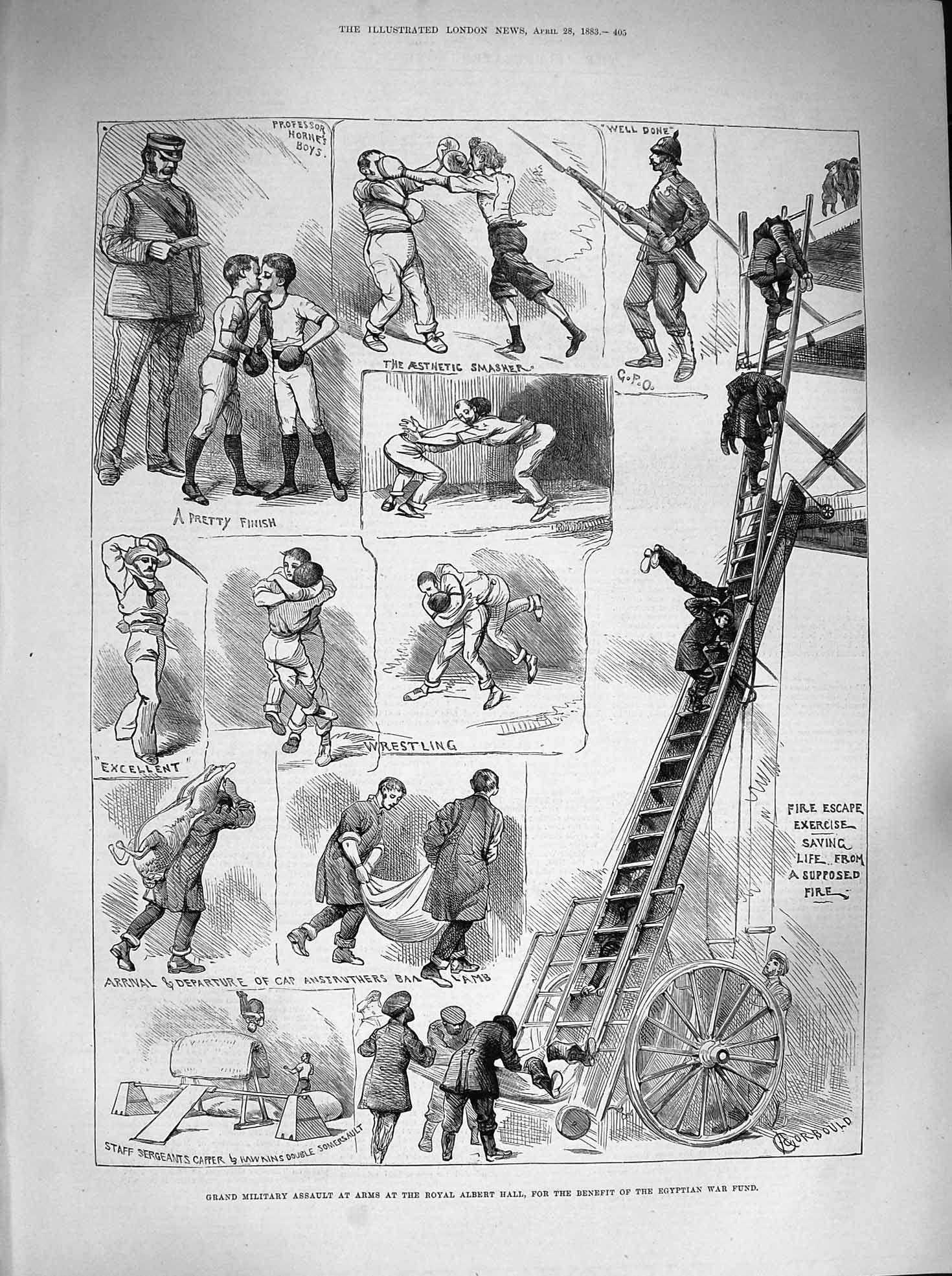 Original Old Antique Print 1883 Military Assault Arms Royal Albert Egyptian War