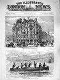 Original Old Antique Print 1883 Liberal Club Charing-Cross Natives Guinea Canoe