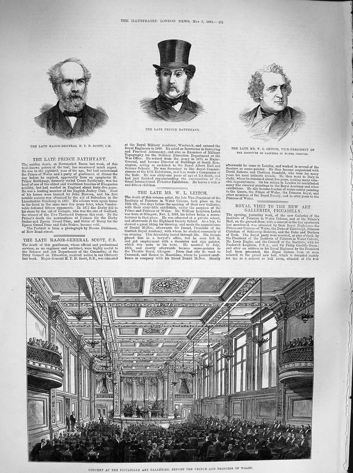 Antique Old Print *3359 1883 Concert Piccadilly Art Galleries Batthyany Scott