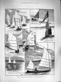 Original Old Antique Print 1883 Royal Canoe Club Challenge Cup Welsh Harp 19th