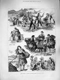 Old Antique Print 1883 Ireland Gathering Seeweed Food Clare Poor People 19th