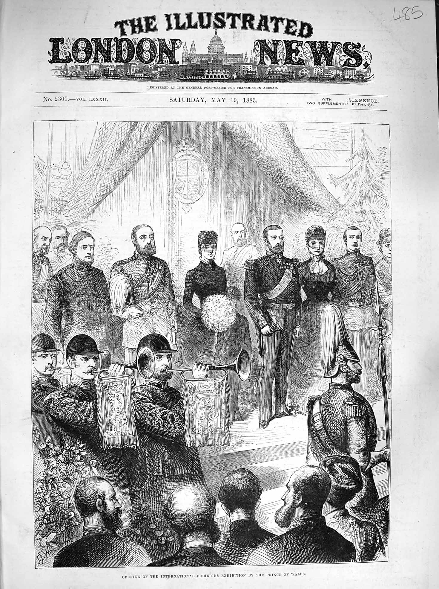 Original Old Antique Print 1883 Opening Fisheries Exhibition Prince Wales 19th