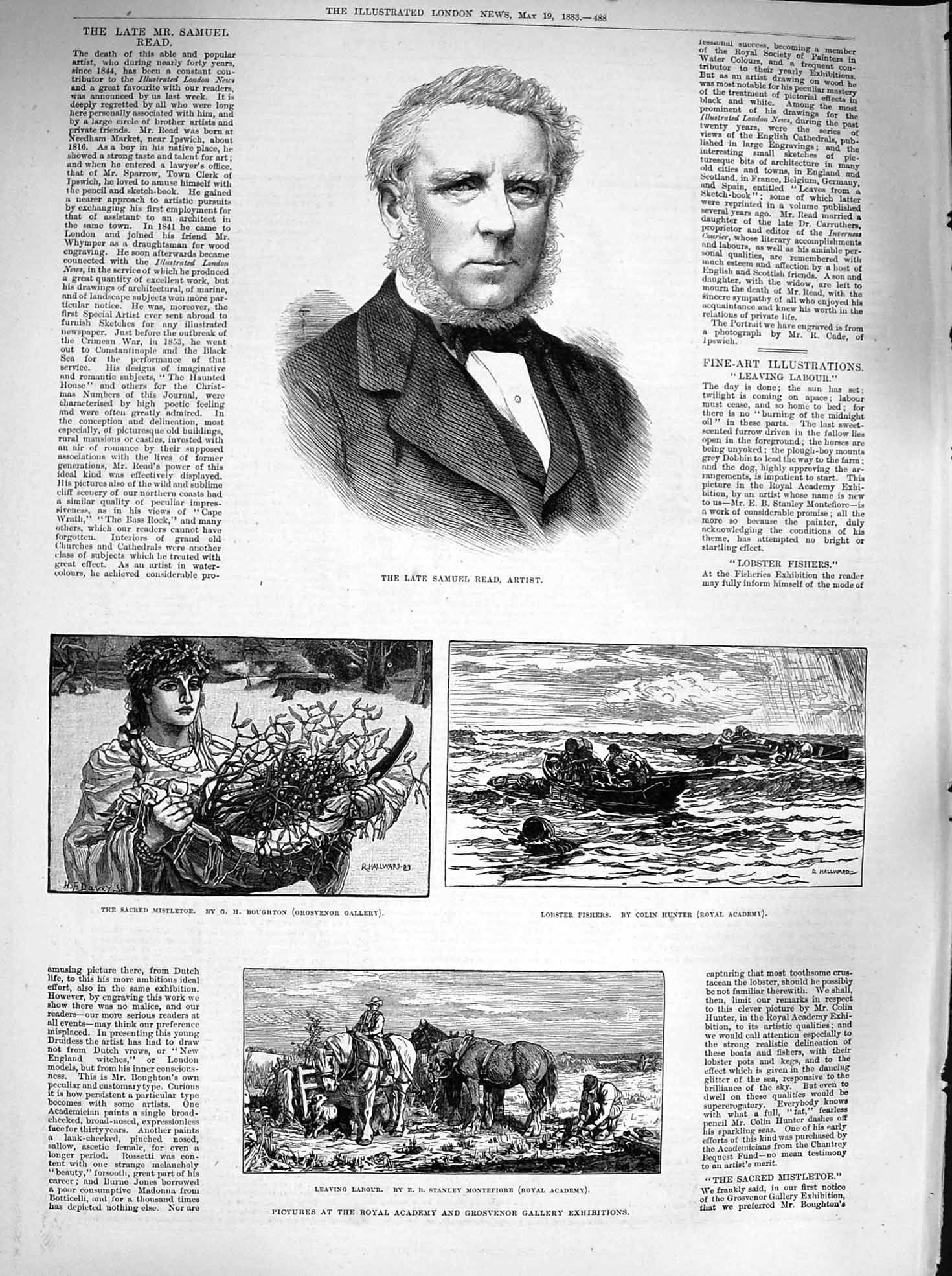 Old Antique Print 1883 Samuel Read Artist Mistletoe Lobster Fishers Farm 19th